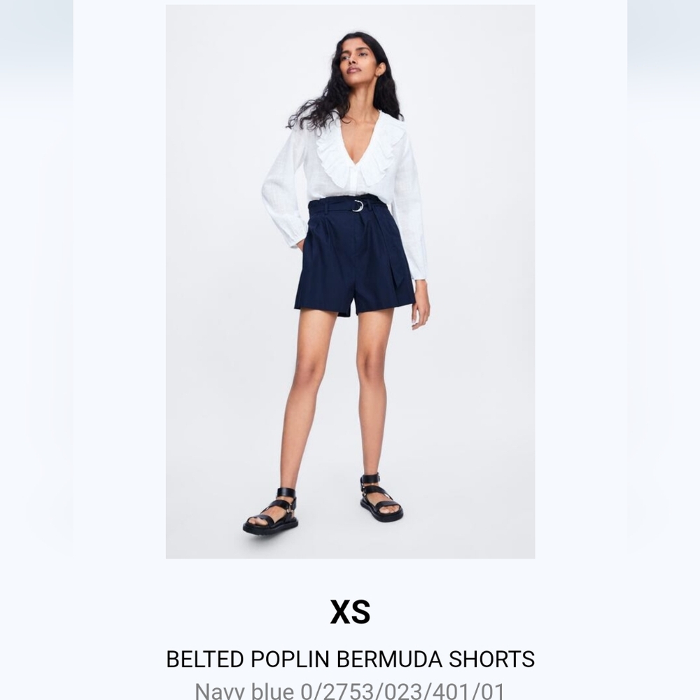 ZARA Paperbag Poplin shorts with belt navy, XS